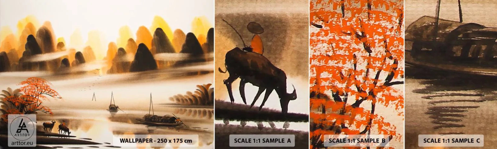 Muestra de fotomural autoadhesivo Deluxe Sticker - Más allá del Lejano Oriente - Porcelana, Paisaje, Asia - 100x30 cm