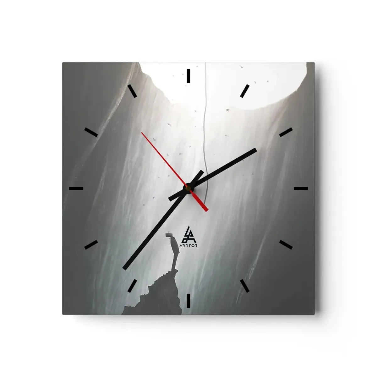 Reloj de pared - Reloj de vidrio - Silueta de un hombre en el suelo de una cueva con vistas a la luz. - 30x30cm - Siempre hay una salida - Decoración de pared moderna para salón y dormitorio ARTTOR