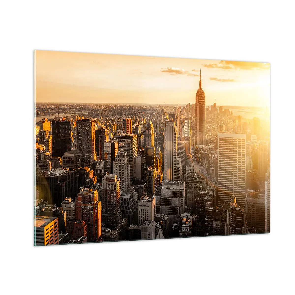 Cuadro sobre vidrio - Impresiones sobre Vidrio - El horizonte de la ciudad de Nueva York al atardecer - 100x70cm - Creciendo al sol - Decoración de pared moderna para salón y dormitorio ARTTOR
