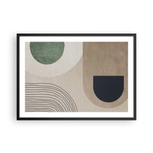 Póster en marco negro - Formas geométricas en tonos beige y verde. - 70x50cm - La delicadeza de un óvalo - Decoración de pared moderna para salón y dormitorio ARTTOR