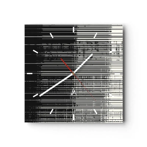 Reloj de pared - Reloj de vidrio - Composición abstracta de líneas en blanco y negro contrastantes. - 30x30cm - Ondas y vibraciones - Decoración de pared moderna para salón y dormitorio ARTTOR