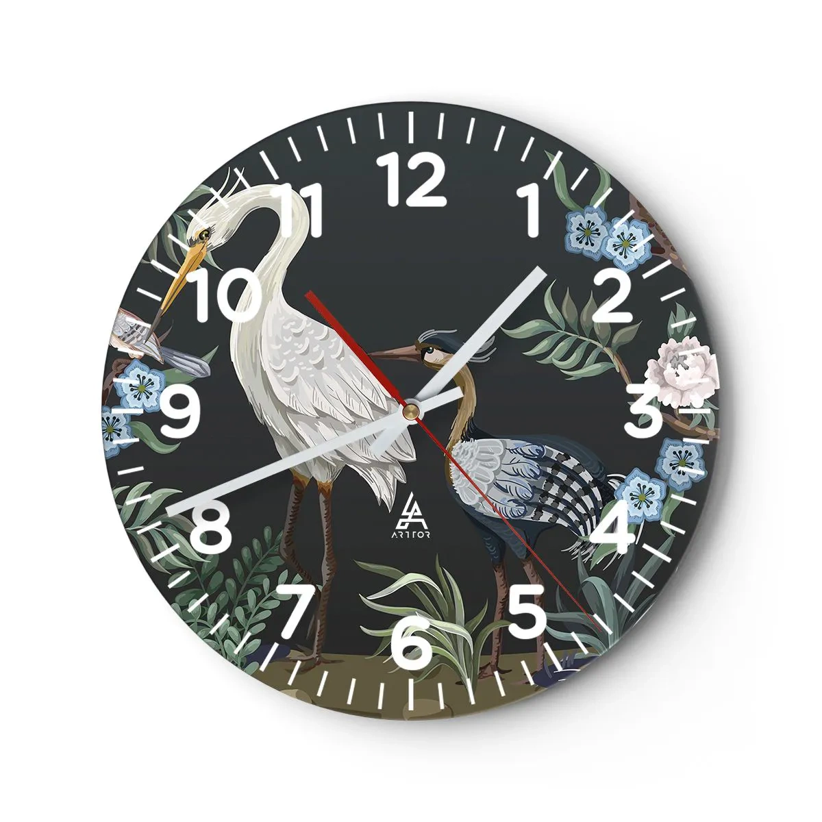 Reloj de pared - Reloj de vidrio - Desfile de aves - 40x40 cm