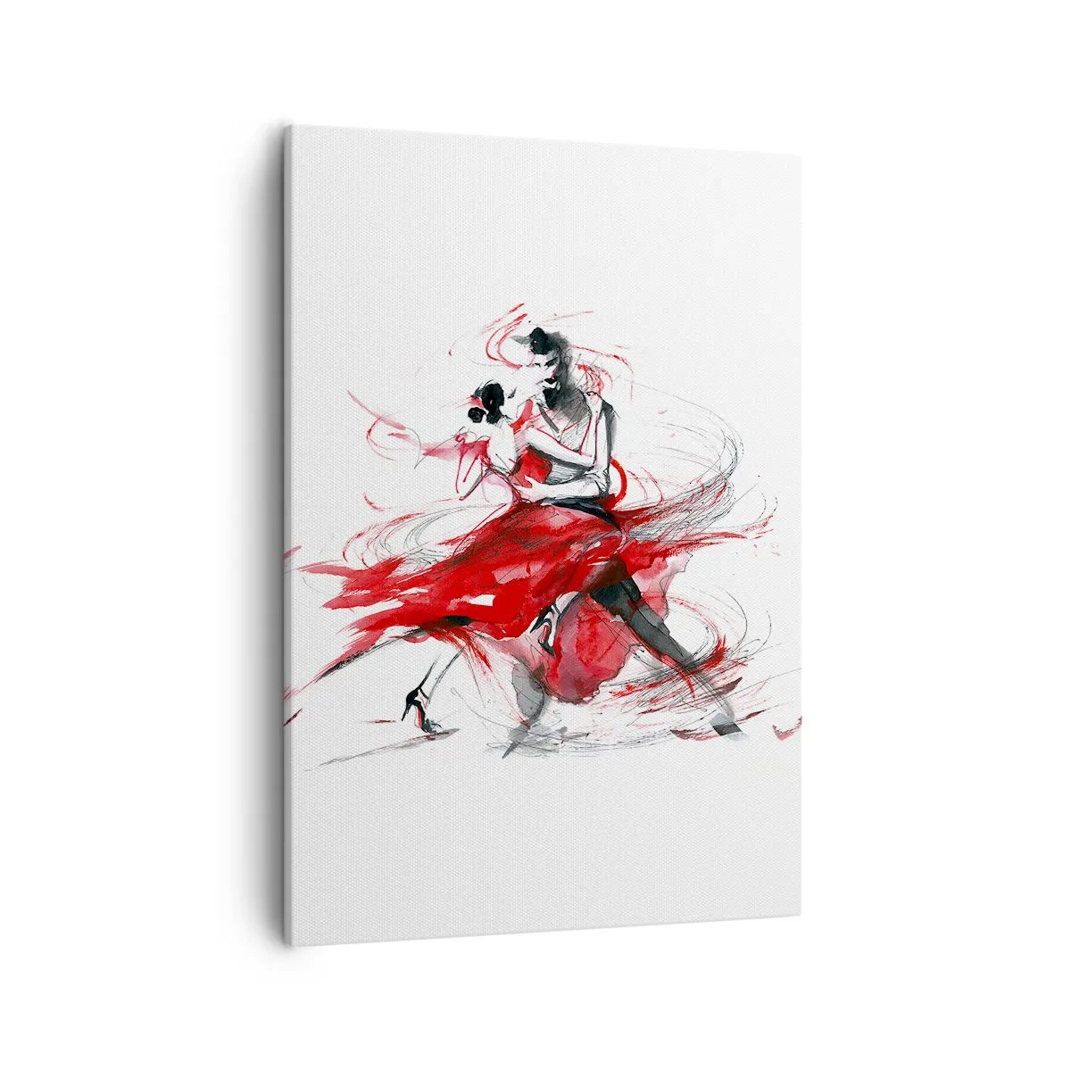 Cuadro sobre lienzo - Impresión de Imagen - Bailarines en un baile dinámico con acentos rojos. - 50x70cm - El tango: el ritmo de la pasión - Decoración de pared moderna para salón y dormitorio ARTTOR