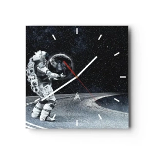 Reloj de pared - Reloj de vidrio - Astronauta con la Tierra contra el cielo estrellado - 30x30cm - En la Vía Láctea - Decoración de pared moderna para salón y dormitorio ARTTOR