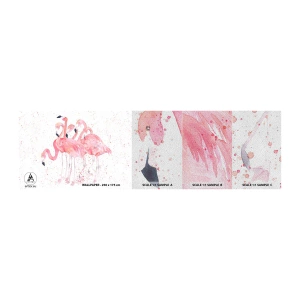 Muestra de fotomural Premium Sand - Asamblea rosa - flamencos, Aves, Gráficos - 100x30 cm