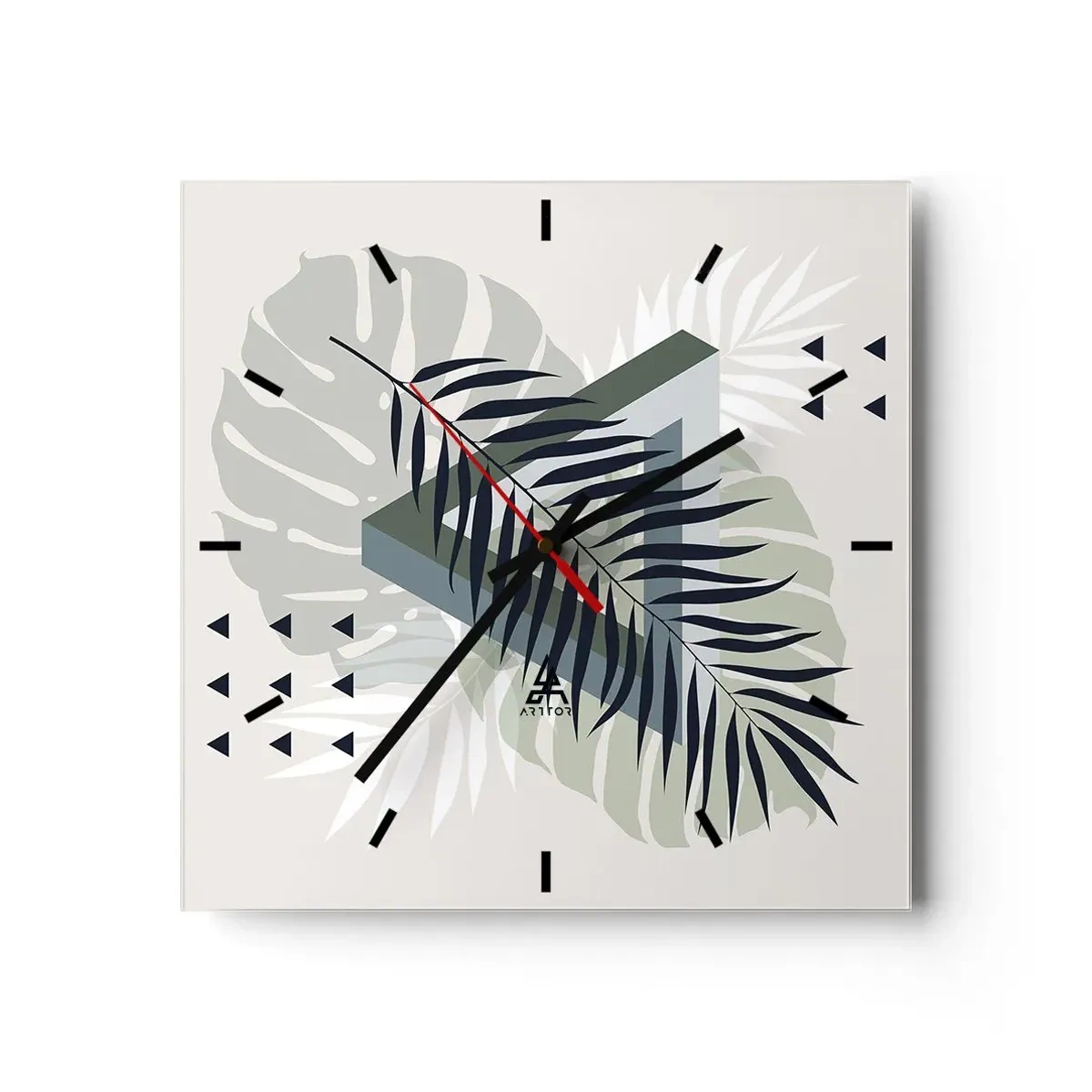 Reloj de pared - Reloj de vidrio - Naturaleza y geometría - 40x40 cm