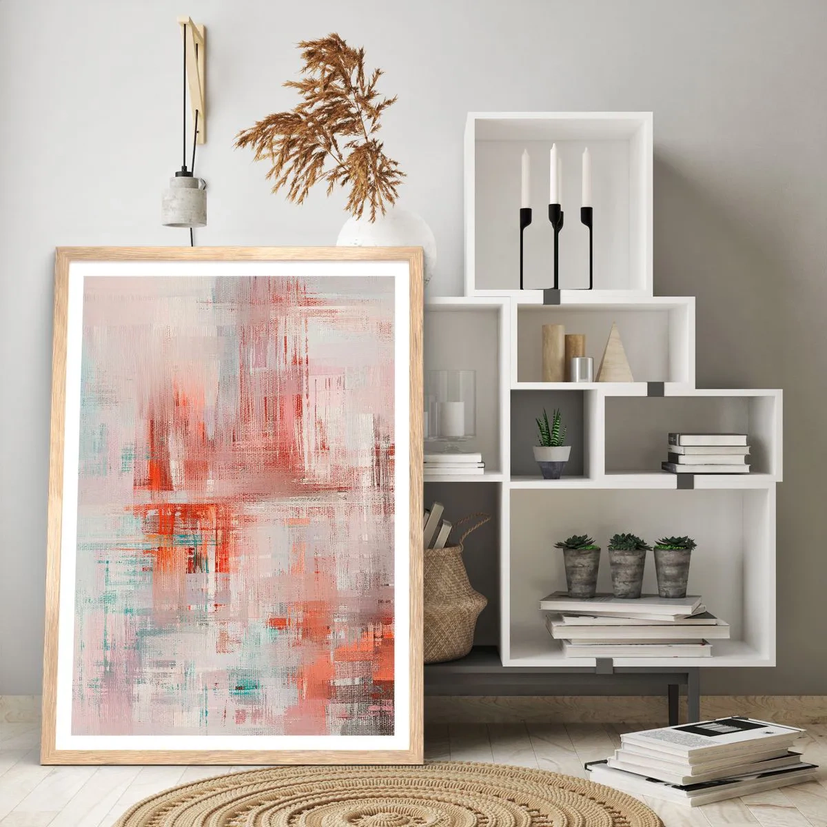 Póster en marco roble claro - Niebla rosa - 30x40 cm