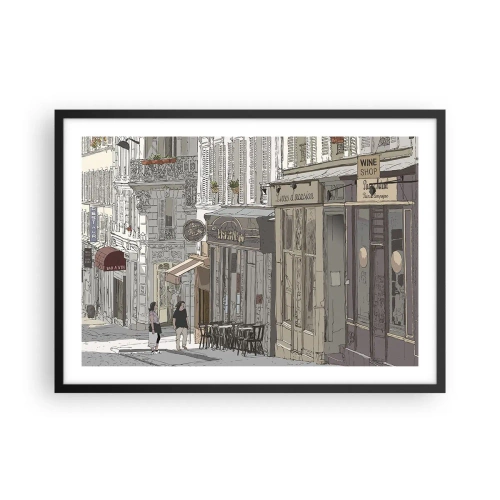 Póster en marco negro - Ilustración de una calle de la ciudad con cafés y tiendas. - 70x50cm - Alegrías urbanas - Decoración de pared moderna para salón y dormitorio ARTTOR