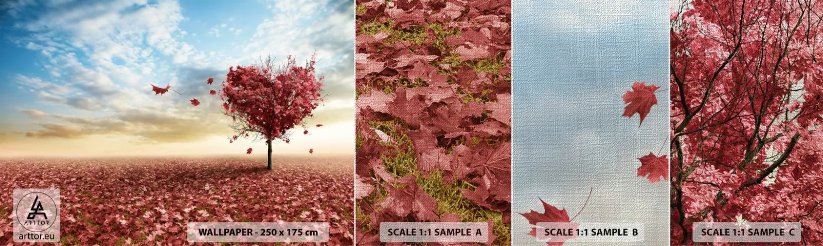 Muestra de fotomural Premium Canvas - Amor de otoño - Paisaje, Gráficos, Árbol - 100x30 cm