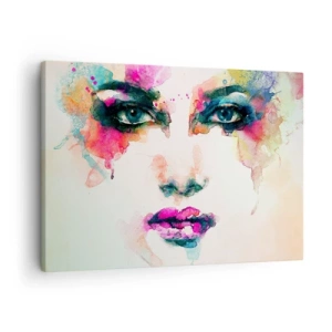 Cuadro sobre lienzo - Impresión de Imagen - Retrato abstracto de una mujer en colores intensos. - 70x50cm - Retrato en arco iris - Decoración de pared moderna para salón y dormitorio ARTTOR