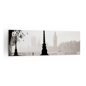 Cuadro sobre lienzo - Impresión de Imagen - Una vista monocromática del Big Ben y el Támesis. - 160x50cm - La mañana de Londres - Decoración de pared moderna para salón y dormitorio ARTTOR