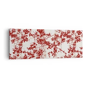 Cuadro sobre lienzo - Impresión de Imagen - Flores rojas sobre un fondo blanco en un estilo artístico. - 140x50cm - Como un viejo percal - Decoración de pared moderna para salón y dormitorio ARTTOR