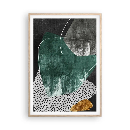 Póster en marco roble claro - Abstracción colorista con un copo de oro - 70x100 cm