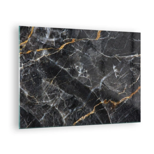 Cuadro sobre vidrio - Impresiones sobre Vidrio - Patrón de mármol negro y dorado con vetas blancas. - 70x50cm - La vida interior de la piedra - Decoración de pared moderna para salón y dormitorio ARTTOR
