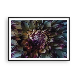 Póster en marco negro - Primer plano de una flor de dalia en tonos oscuros. - 100x70cm - El florecimiento de la hermosura - Decoración de pared moderna para salón y dormitorio ARTTOR