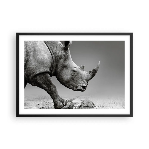 Póster en marco negro - Retrato de un rinoceronte con el telón de fondo de un desierto gris. - 70x50cm - Fuerza imparable - Decoración de pared moderna para salón y dormitorio ARTTOR