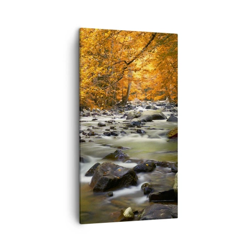 Cuadro sobre lienzo - Impresión de Imagen - Un arroyo en un bosque dorado - 45x80 cm