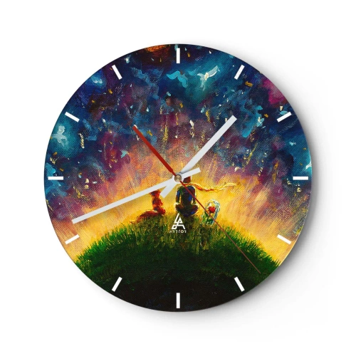 Reloj de pared - Reloj de vidrio - Una pintura que representa dos figuras contra un cielo colorido. - 30x30cm - Amor y amistad - lo único entero - Decoración de pared moderna para salón, cocina y dormitorio ARTTOR