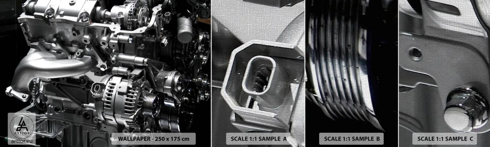 Muestra de fotomural Premium Canvas - Acero, hermoso, fuerte - Automotor, Motor del coche, 3D - 100x30 cm