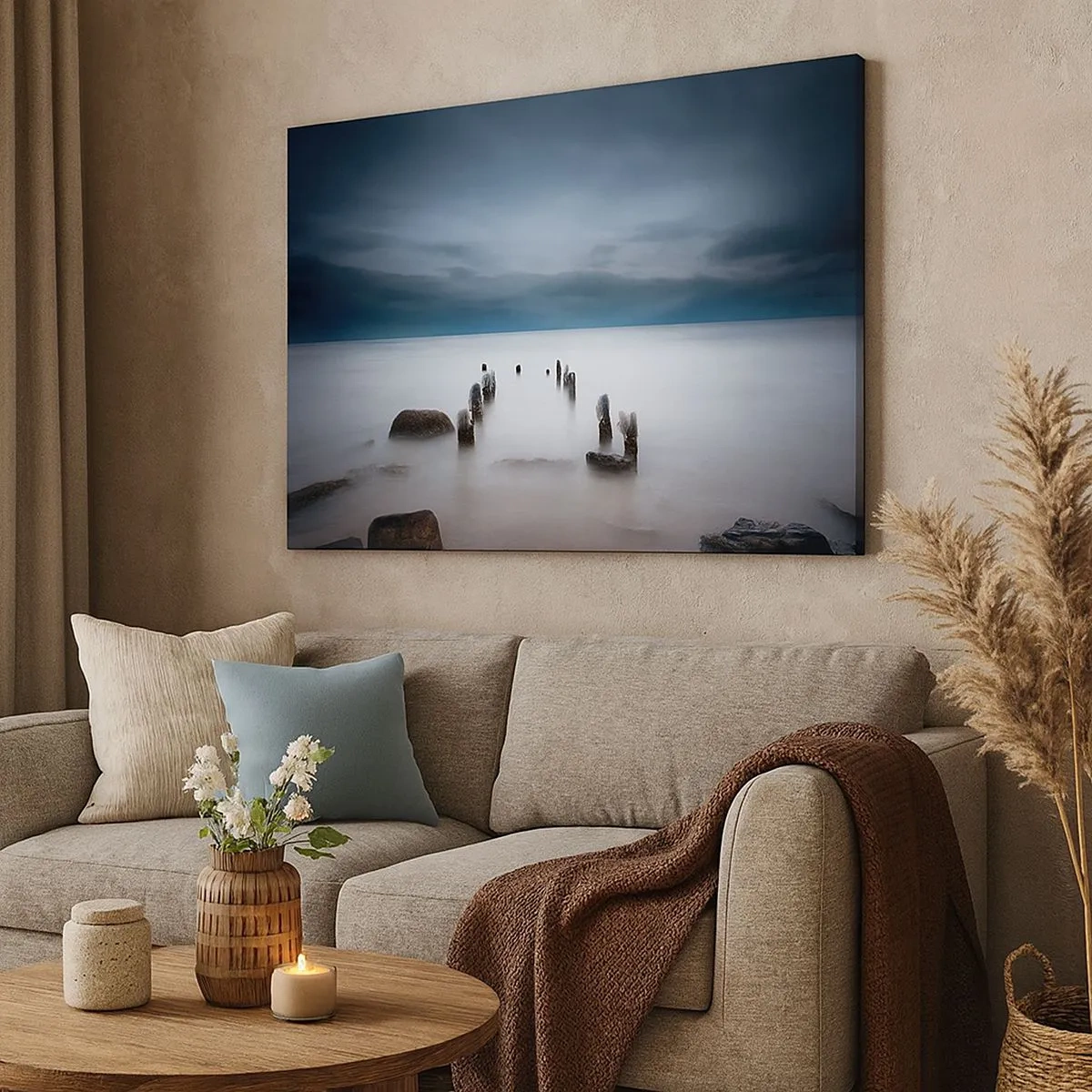 Cuadro sobre lienzo - Impresión de Imagen - El viejo muelle con el mar en calma como telón de fondo - 70x50cm - El lago del pensamiento - Decoración de pared moderna para salón y dormitorio ARTTOR