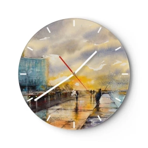 Reloj de pared - Reloj de vidrio - Un paseo por el paseo marítimo al atardecer - 30x30cm - Vida en la orilla - Decoración de pared moderna para salón, cocina y dormitorio ARTTOR