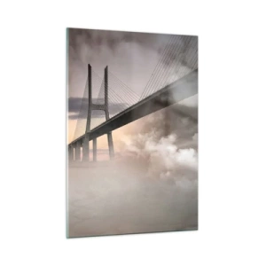 Cuadro sobre vidrio - Impresiones sobre Vidrio - Un puente en la niebla con un cielo dramático y perspectiva de profundidad. - 50x70cm - Junto al río que no existe - Decoración de pared moderna para salón y dormitorio ARTTOR