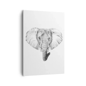 Cuadro sobre lienzo - Impresión de Imagen - Dibujo en blanco y negro de la cabeza de un elefante sobre un fondo blanco. - 50x70cm - Érase una vez un elefante... - Decoración de pared moderna para salón y dormitorio ARTTOR