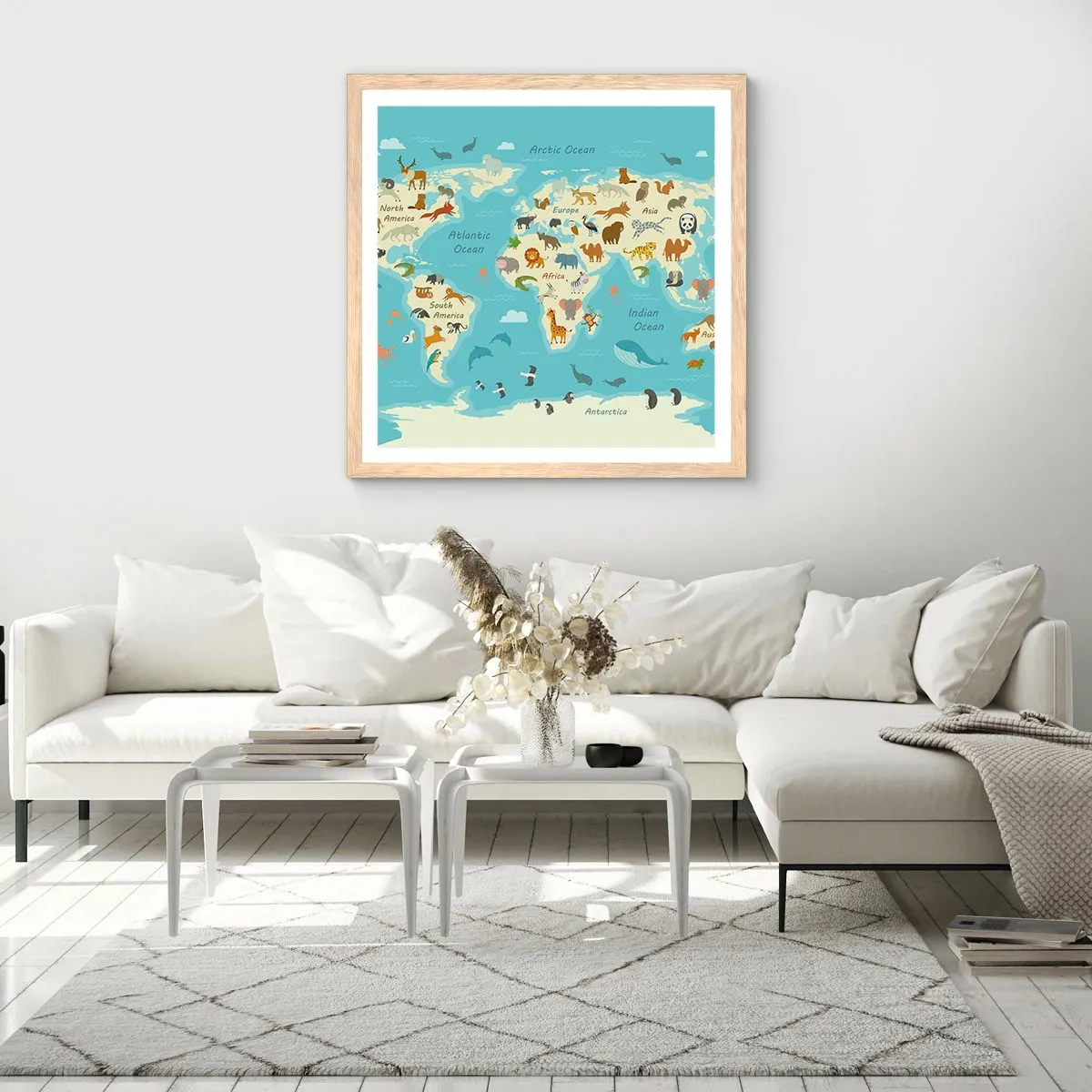 Póster en marco roble claro - Buenos vecinos - 60x60 cm