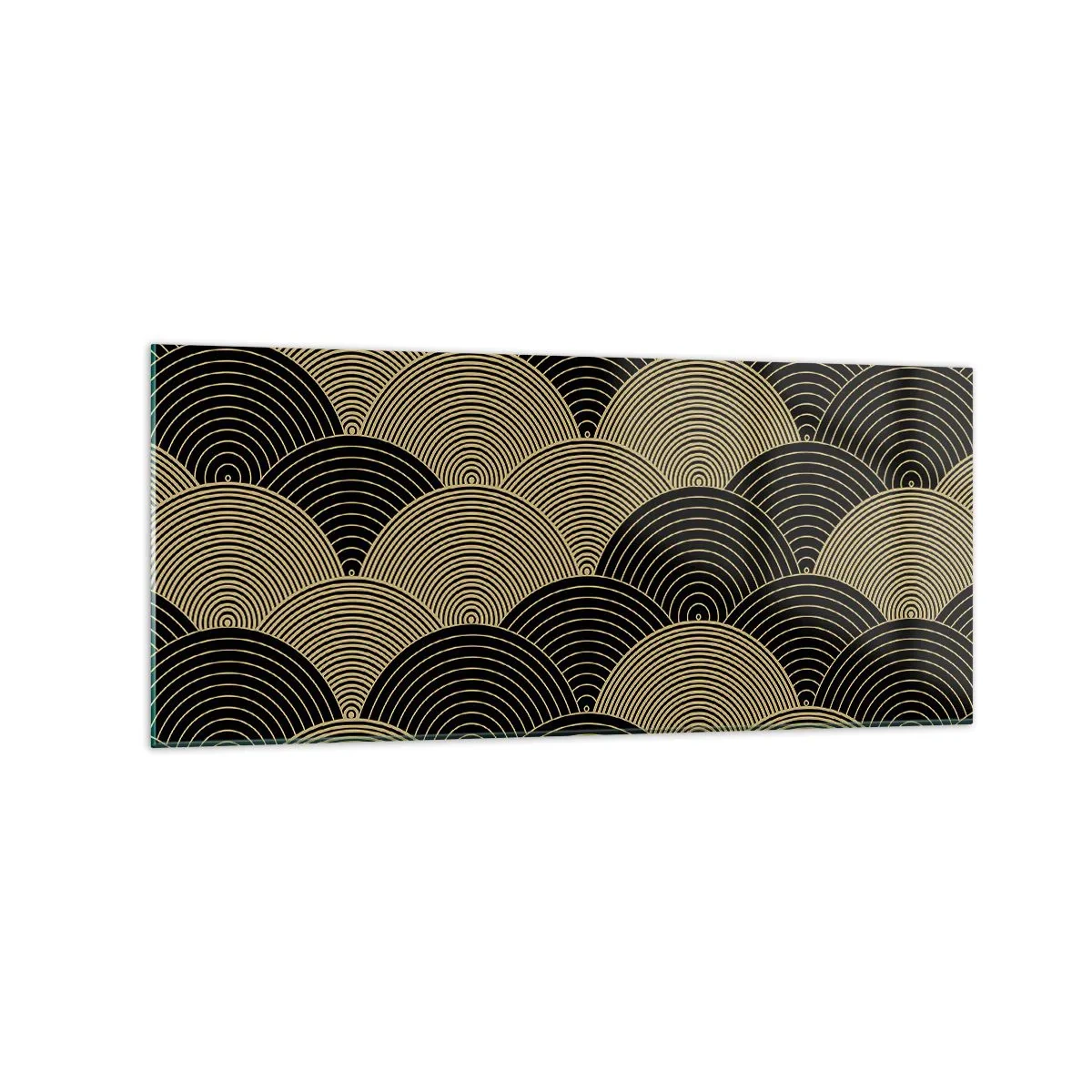 Cuadro sobre vidrio - Impresiones sobre Vidrio - Patrón Art Déco con semicírculos y líneas doradas. - 120x50cm - Multiplicación de la unidad - Decoración de pared moderna para salón y dormitorio ARTTOR