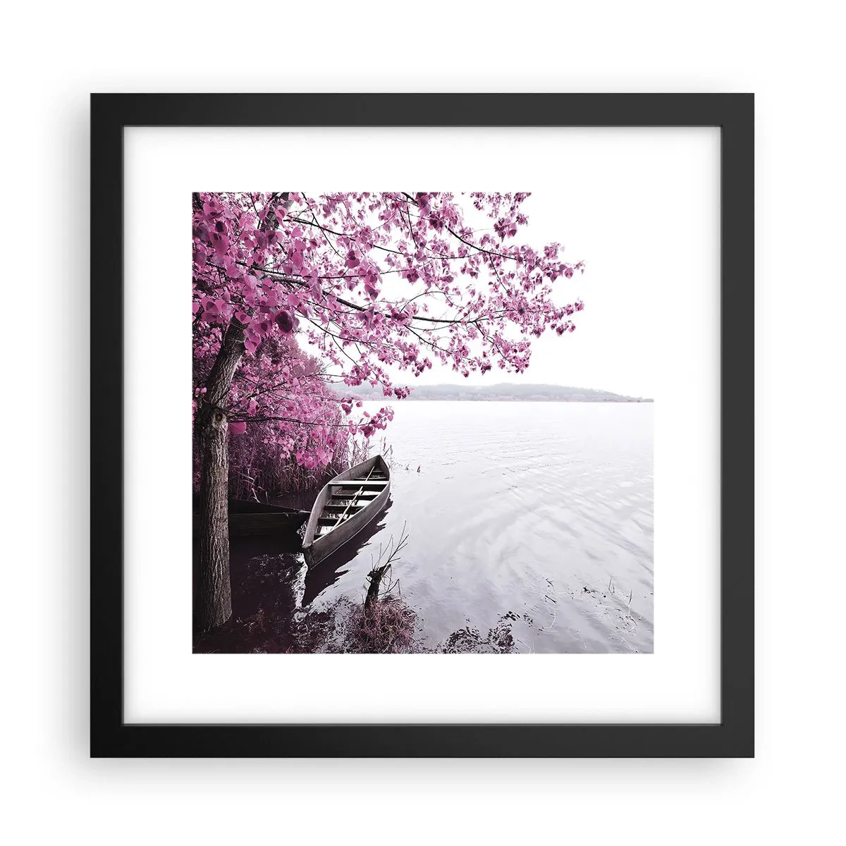 Póster en marco negro - En el silencio rosa - 30x30 cm