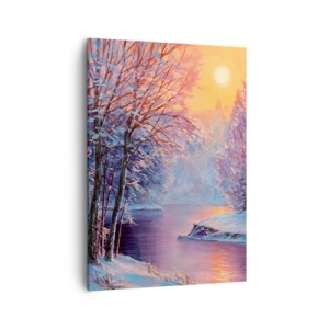 Cuadro sobre lienzo - Impresión de Imagen - Paisaje invernal con río y árboles al amanecer. - 50x70cm - Colores del invierno - Decoración de pared moderna para salón y dormitorio ARTTOR