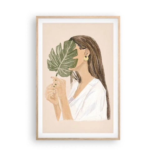 Póster en marco roble claro - Retrato misterioso con un abanico - 61x91 cm