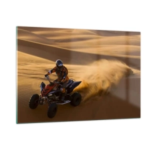 Cuadro sobre vidrio - Impresiones sobre Vidrio - ATV en acción en el desierto al atardecer - 120x80cm - Sobre las olas de la arena - Decoración de pared moderna para salón y dormitorio ARTTOR
