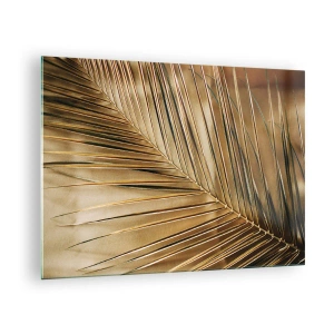 Cuadro sobre vidrio - Impresiones sobre Vidrio - Primer plano de una hoja de palma en tonos marrón dorado. - 70x50cm - Una columnata natural - Decoración de pared moderna para salón y dormitorio ARTTOR