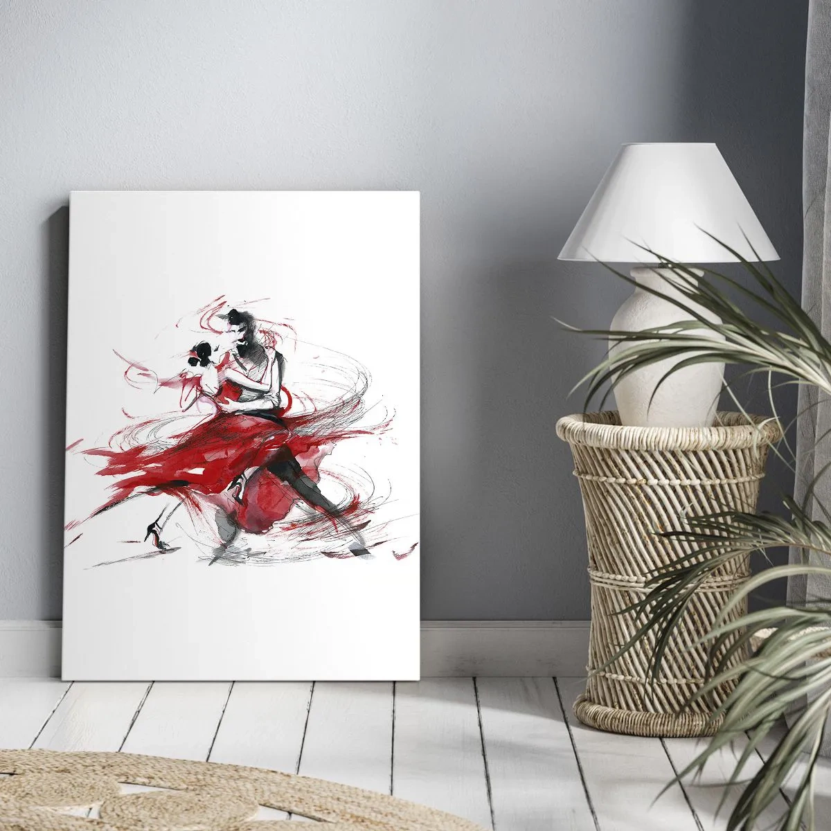 Cuadro sobre lienzo - Impresión de Imagen - Bailarines en un baile dinámico con acentos rojos. - 80x120cm - El tango: el ritmo de la pasión - Decoración de pared moderna para salón y dormitorio ARTTOR