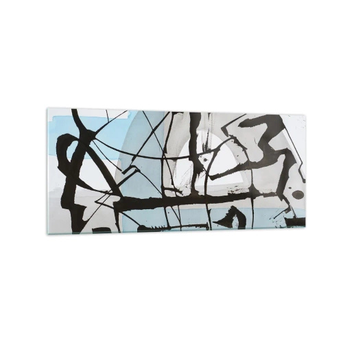 Cuadro sobre vidrio - Impresiones sobre Vidrio - Líneas y formas abstractas en azul y negro. - 120x50cm - Azul a pesar de todo - Decoración de pared moderna para salón y dormitorio ARTTOR