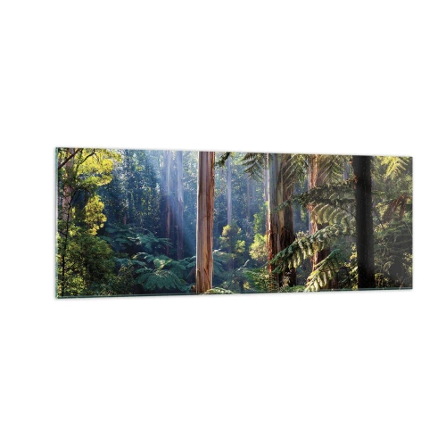 Cuadro sobre vidrio - Impresiones sobre Vidrio - Bosque tropical iluminado por los rayos del sol - 140x50cm - Un cuento de hadas del bosque - Decoración de pared moderna para salón y dormitorio ARTTOR