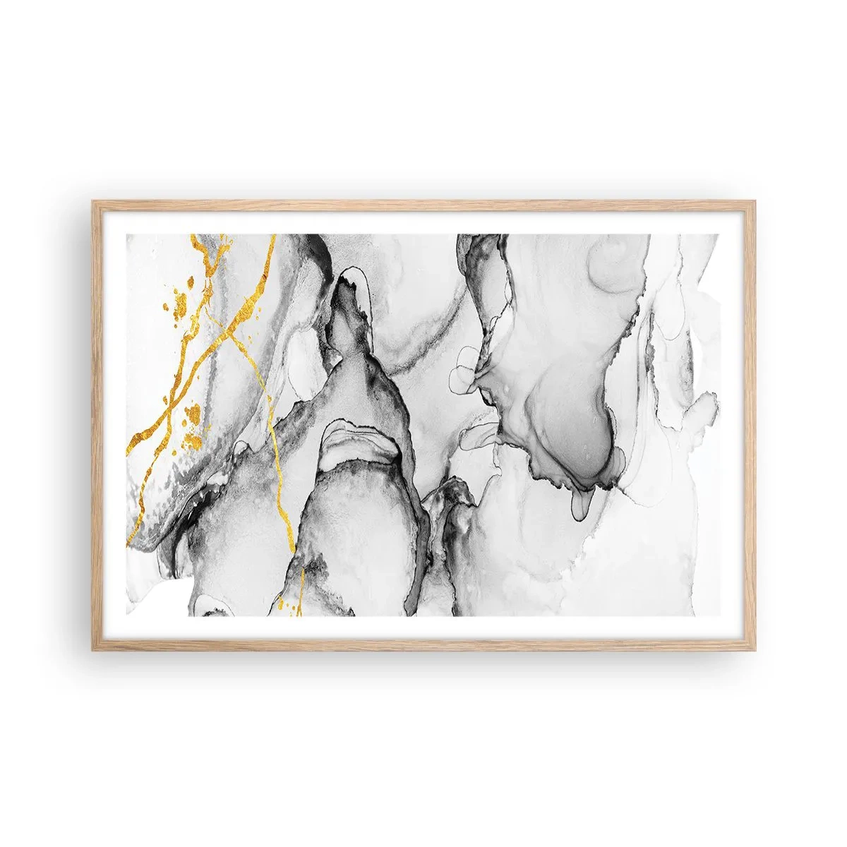 Póster en marco roble claro - Composición con motivo de oro - 91x61 cm