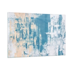 Cuadro sobre vidrio - Impresiones sobre Vidrio - Abstracción en azul y beige con textura de pincel. - 120x80cm - A través de un carámbano - Decoración de pared moderna para salón y dormitorio ARTTOR