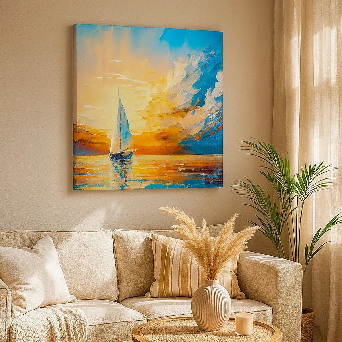 Cuadro sobre lienzo - Impresión de Imagen - Navegando en oro - 30x30 cm