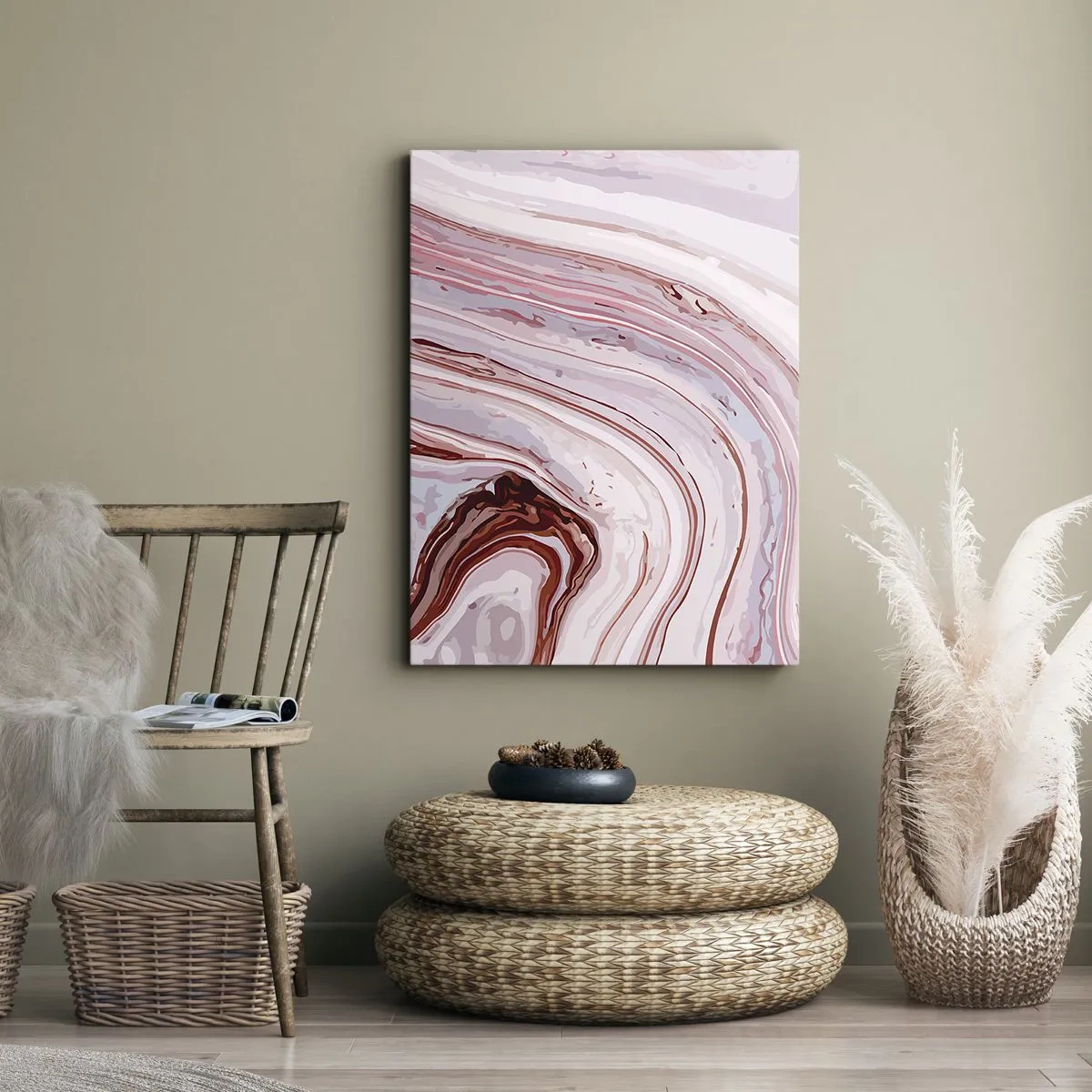 Cuadro sobre lienzo - Impresión de Imagen - Patrón abstracto en rosa y blanco - 70x100cm - Cambio de dirección - Decoración de pared moderna para salón y dormitorio ARTTOR