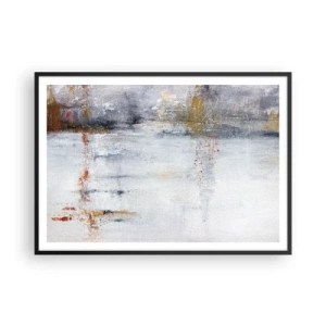 Póster en marco negro - Un paisaje abstracto con acentos borrosos de gris y dorado. - 100x70cm - Tras una cortina de aire - Decoración de pared moderna para salón y dormitorio ARTTOR