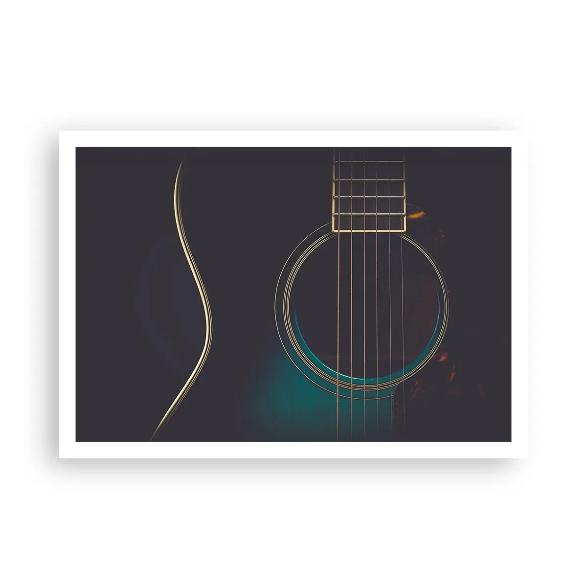 Póster - Guitarra acústica en luz oscura y elegante. - 100x70cm - Un momento antes de que suene - Decoración de pared moderna para salón y dormitorio ARTTOR