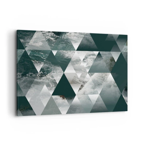 Cuadro sobre lienzo - Impresión de Imagen - Patrón geométrico con motivo de ondas en tonos verdes. - 120x80cm - Una perspectiva de cristal - Decoración de pared moderna para salón y dormitorio ARTTOR