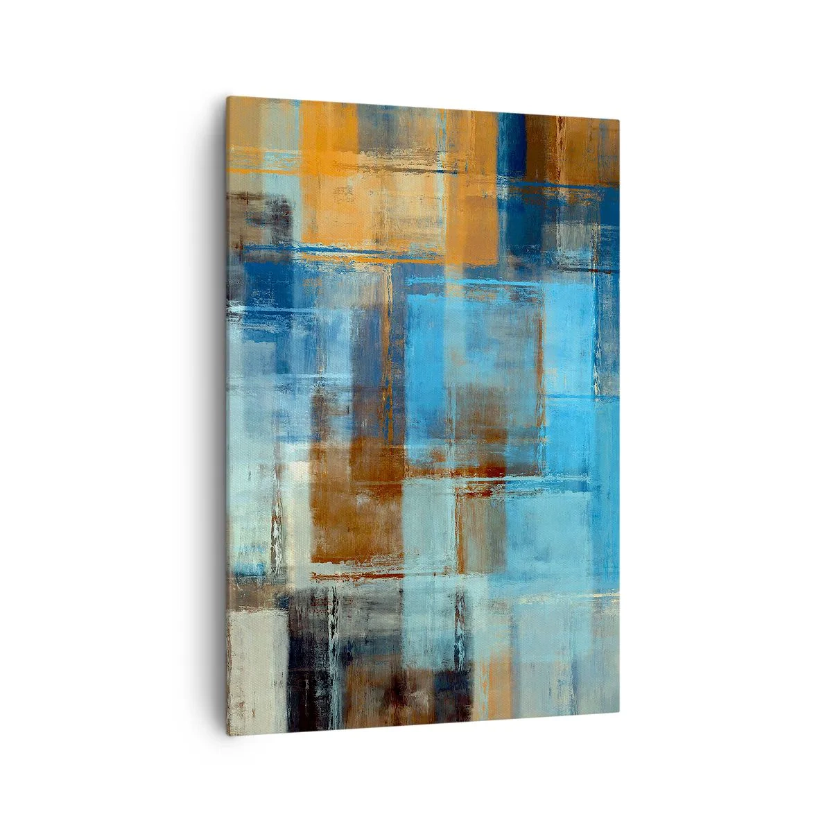 Cuadro sobre lienzo - Impresión de Imagen - Composición geométrica abstracta en tonos azules y marrones. - 70x100cm - A través del velo azul - Decoración de pared moderna para salón y dormitorio ARTTOR