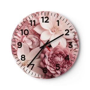 Reloj de pared - Reloj de vidrio - Entre pétalos rosas - 30x30 cm