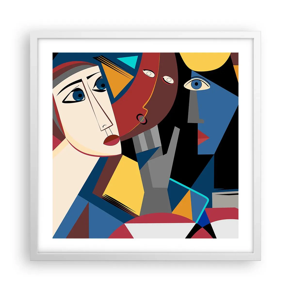 Póster en marco blanco - Conversación cubista - 50x50 cm