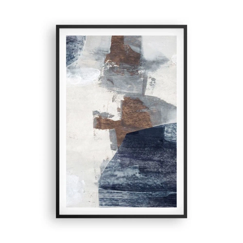 Póster en marco negro - Formas azules y marrones - 61x91 cm