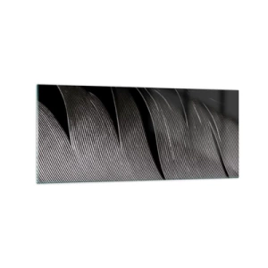 Cuadro sobre vidrio - Impresiones sobre Vidrio - Textura de plumas en blanco y negro en un estilo minimalista. - 120x50cm - Pluma - una construcción maravillosa - Decoración de pared moderna para salón y dormitorio ARTTOR