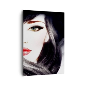 Cuadro sobre lienzo - Impresión de Imagen - Retrato de una mujer con mirada expresiva y labios rojos. - 50x70cm - Mirada de zafiro - Decoración de pared moderna para salón y dormitorio ARTTOR